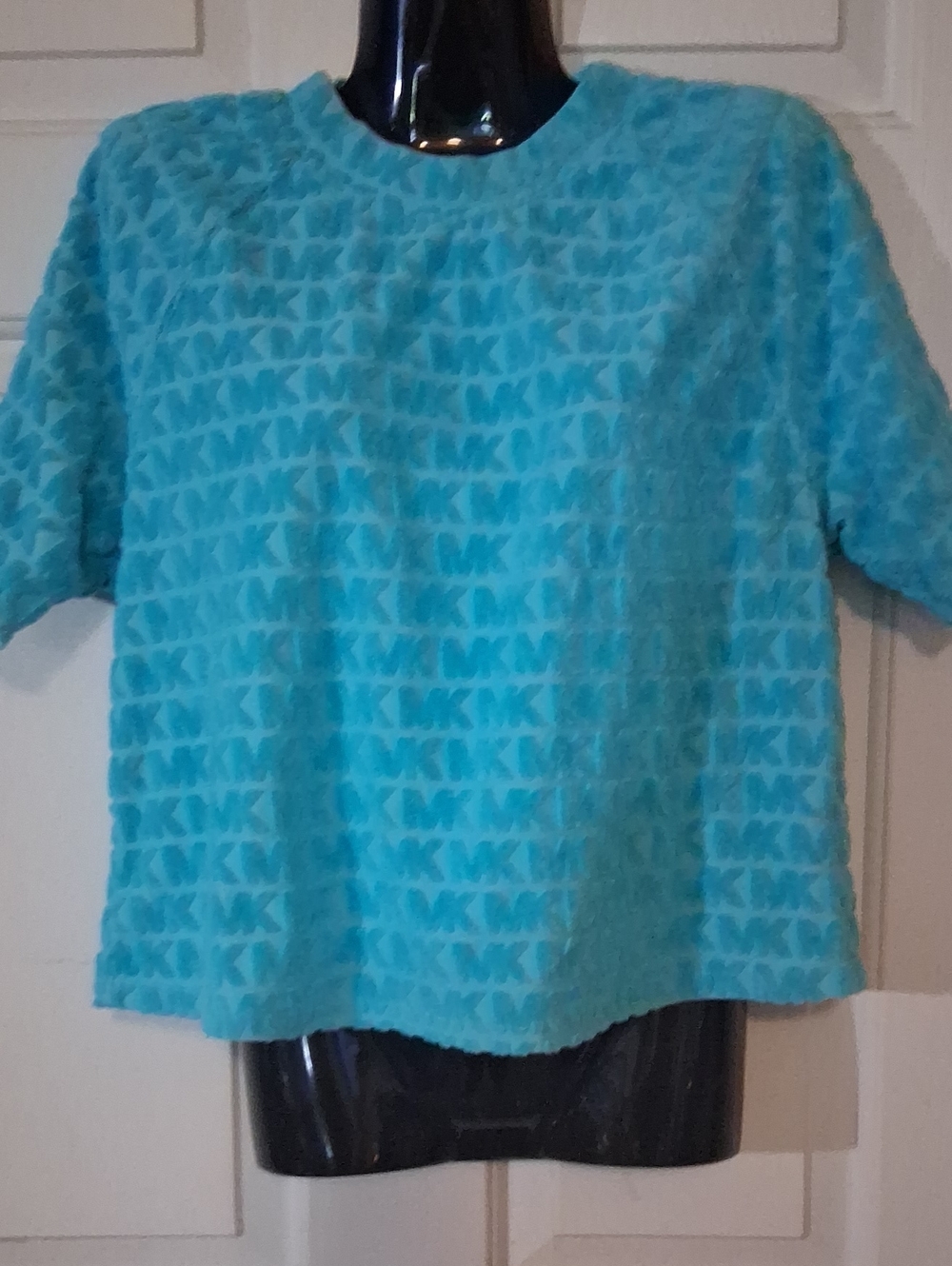 Michael Kors Aqua Textured Logo Short Sleeve Sweatshirt